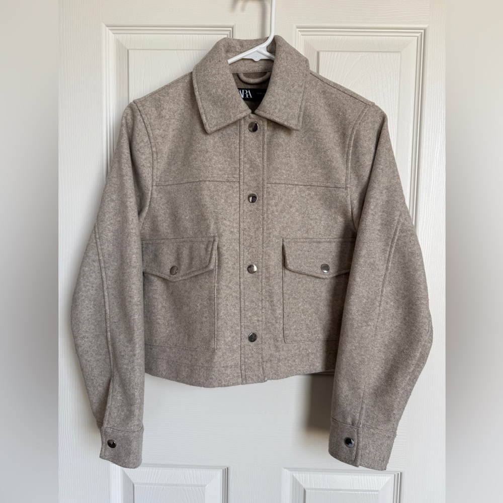 Zara Tan Brown Cropped Button Up Jacket Women's Size XS